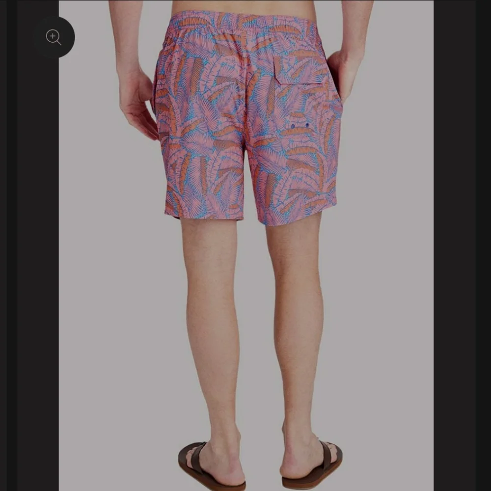 Vineyard Vines Printed Chappy Island Palms Swim Trunks Pink Orange Mens Size XL